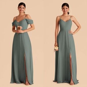 BirdyGrey Devin Convertible Chiffon Bridesmaid Dress in Sea Glass Sz. 1x Curve